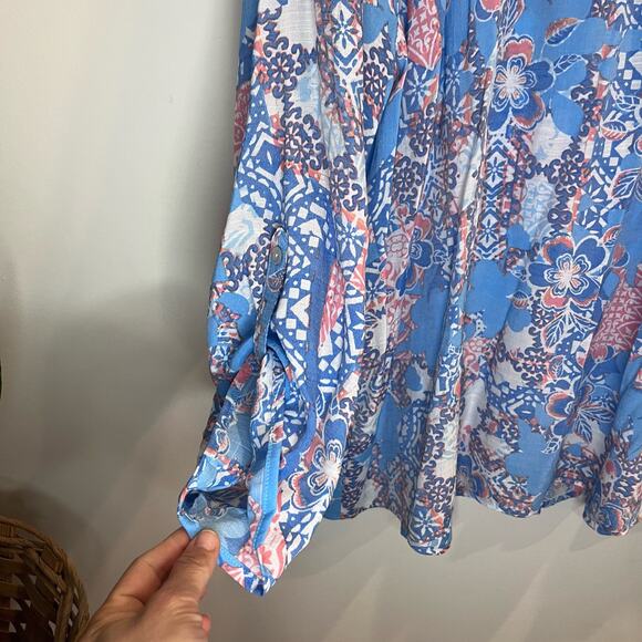 Ruby Rd Womens Pastel Pleated V-Neck Full Button Tunic Top Size 1X Easter/Spring - Picture 4 of 7